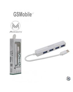 Adaptador USB OTG De USB Con 4Puertos Tipo-A (Hembra) A USB Tipo-C (Macho) Blanco